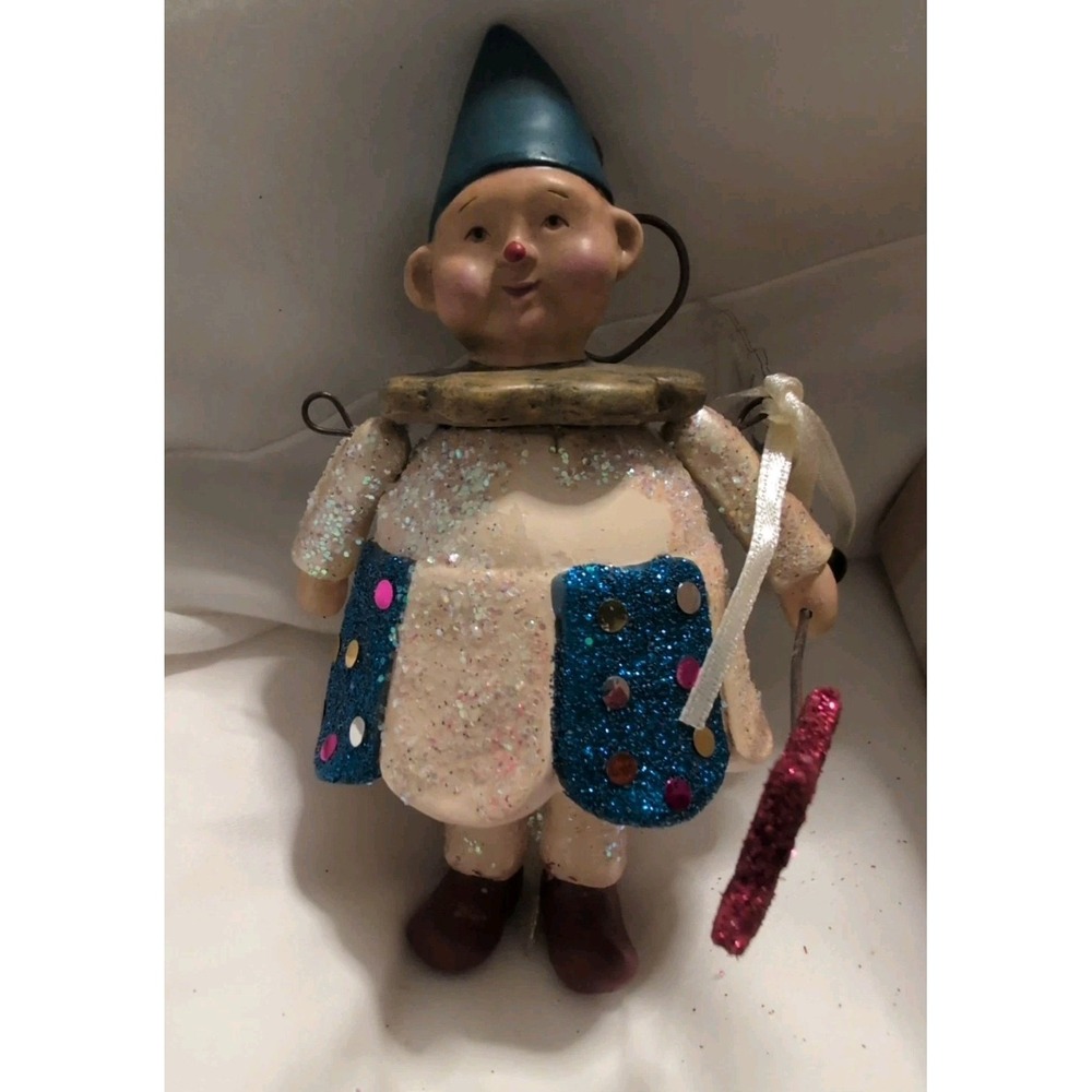 Vintage‎ Silvestri Larkspur Lane Elf Boy Christmas Ornament Folk Art Glitter Box
